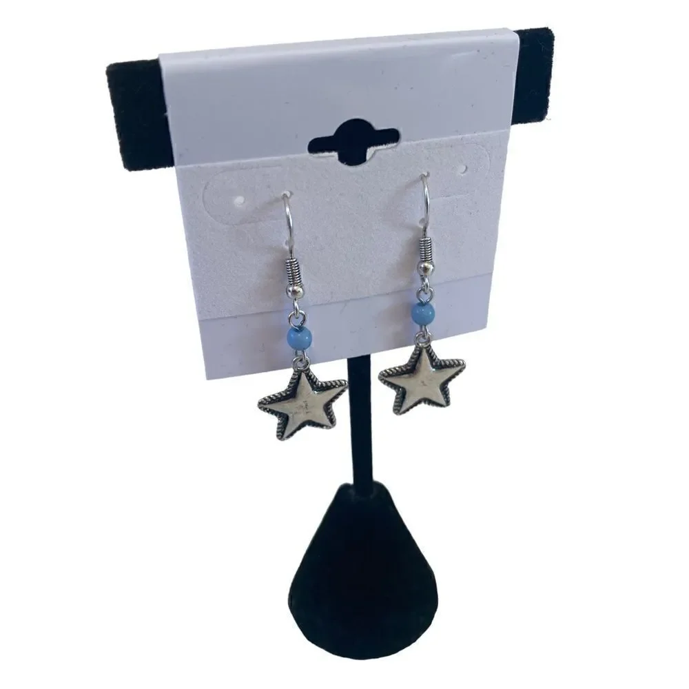 Lucky Brand Silver Toned Star Drop Earrings.